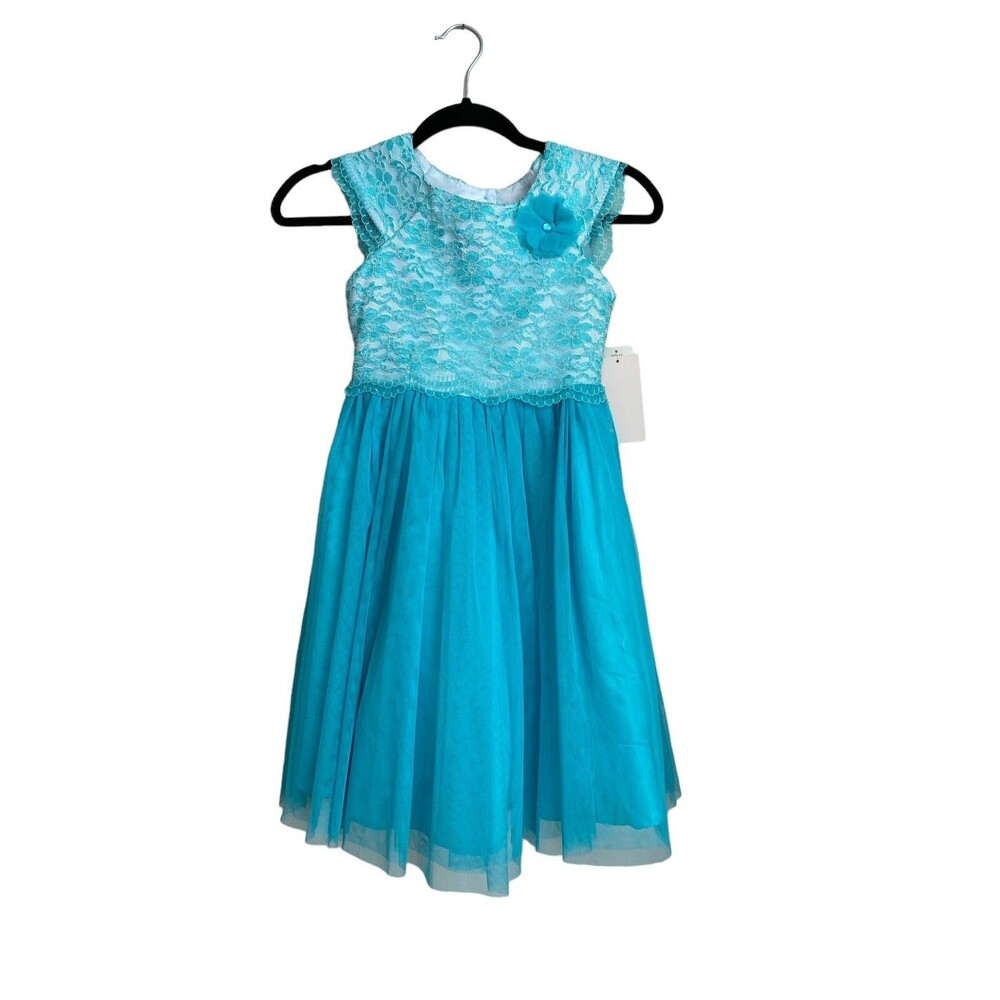 Jona Michelle Girls 10 Aqua Lace Tulle Party Dress NWT Flower Girl Formal